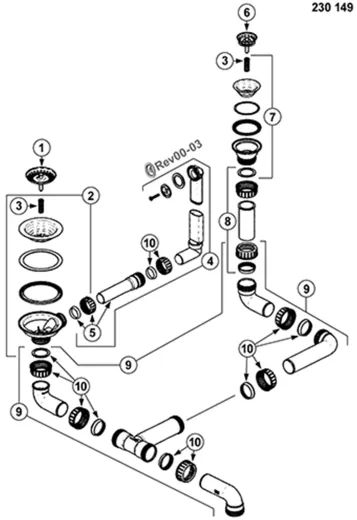 BLANCO Ablaufgarnitur 1 x 3,5'' Sieb - 1 x 1,5'' Sieb ohne Ablauffernbedienung runder berlauf Komplett Serie: Favos, Logo-Box,Multi-Box, Octagon, Style-Box (230149)