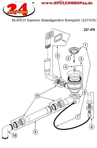 BLANCO Ablaufgarnitur 1 x 3,5'' Sieb mit Bowdenzug berlauf rechteckig Ablaufgarnitur Komplett Serie: Gamma, Supra, Ypsilon (227476) +ZK (225112)