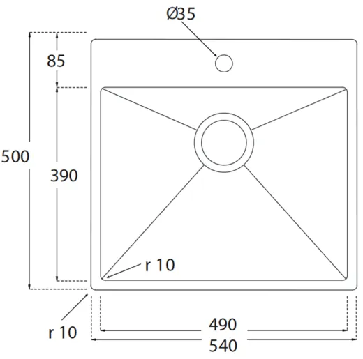 BERNUS Kchensple Cubus 540 SOFT Edelstahlsple Flachrand / Flchenbndig mit Hahnlochbank und Siebkorb als Stopfenventil