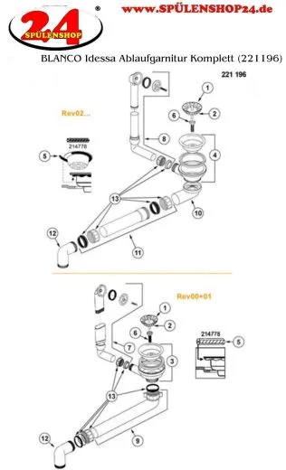 BLANCO Ablaufgarnitur 1 x 3,5'' Sieb ohne Ablauffernbedienung berlauf rund Komplett Serie: Axon, Idessa, Panor, Subline, Tolon (221196)