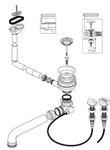 BLANCO Ablaufgarnitur 3,5'' (1x) Sieb mit Ablauffernbedienung berlauf oval/horizontal Ablaufgarnitur Komplett Serie: Idessa, Prion (218158)