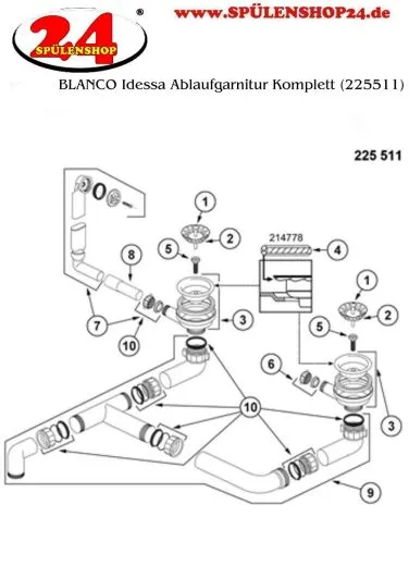 BLANCO Ablaufgarnitur 2 x 3,5'' Sieb ohne Ablauffernbedienung berlauf rund Ablaufgarnitur Komplett Serie: Idessa (225511)