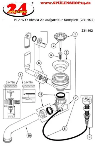 BLANCO Ablaufgarnitur 1 x 3,5'' Sieb mit Ablauffernbedienung berlauf rund Komplett Serie: Idessa, Tolon (231402)