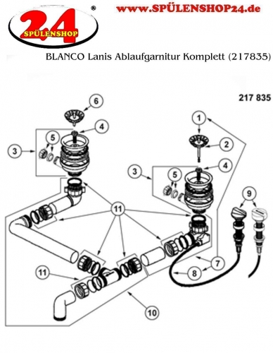 BLANCO Ablaufgarnitur 3,5'' Sieb mit Ablauffernbedienung ohne berlauf (2x - 1x nicht verschliebar) Ablaufgarnitur Komplett Serie: Lanis, Viva (217835)