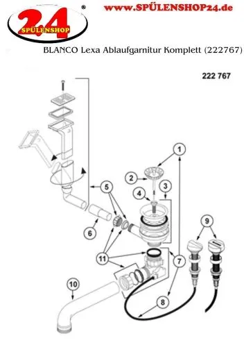 BLANCO Ablaufgarnitur 3,5'' Sieb mit Ablauffernbedienung berlauf rechteckig/horizontal Komplett Serie: Lexa, Zia (222767)
