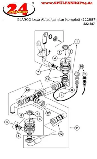 BLANCO Ablaufgarnitur 2 x 3,5'' Sieb mit Ablauffernbedienung berlauf rund Ablaufgarnitur Komplett Serie: Lexa (222887)