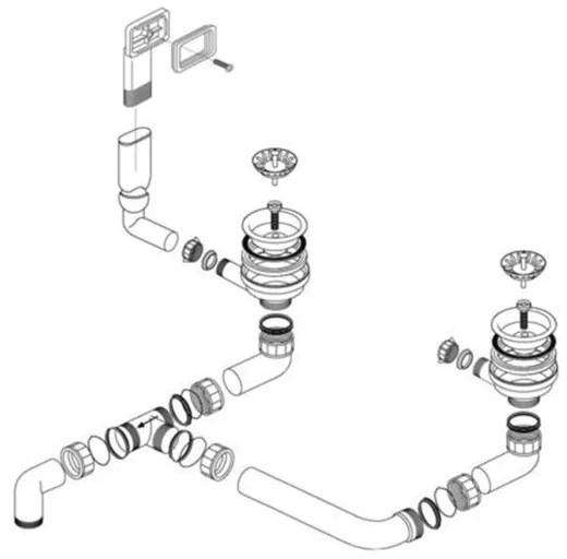 BLANCO Ablaufgarnitur 2 x 3,5'' Sieb ohne Ablauffernbedienung berlauf rechteckig Komplett Serie: Median (217405)