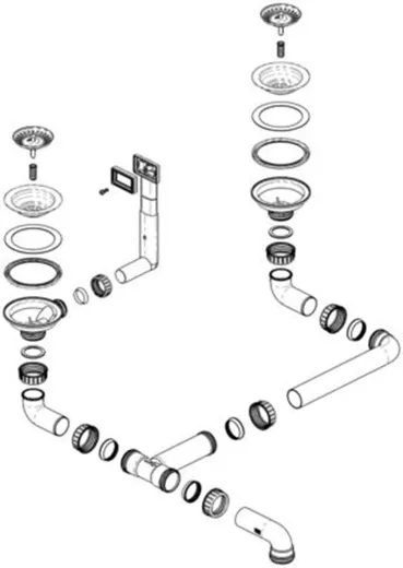BLANCO Ablaufgarnitur 2 x 3,5'' Sieb ohne Ablauffernbedienung berlauf rechteckig ME 8 S/ME 9 Komplett Serie: Median, Naya (217390)