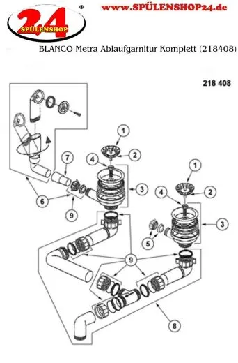 BLANCO Ablaufgarnitur 2 x 3,5'' Sieb berlauf rund Ablaufgarnitur Komplett Serie: Metra (218408)