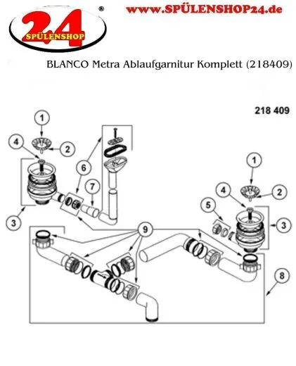 BLANCO Ablaufgarnitur 2 x 3,5'' Sieb berlauf oval Ablaufgarnitur Komplett Serie: Metra (218409)