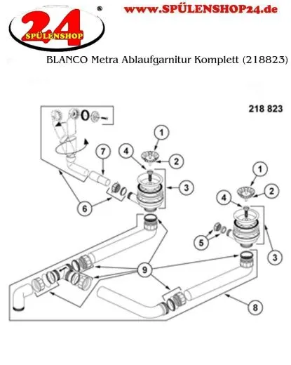 BLANCO Ablaufgarnitur 2 x 3,5'' Sieb ohne Ablauffernbedienung berlauf rund Ablaufgarnitur Komplett Serie: Metra (218823)