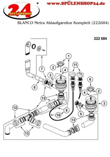 BLANCO Ablaufgarnitur 2 x 3,5'' Sieb mit Ablauffernbedienung berlauf rund Ablaufgarnitur Komplett Serie: Metra (222684)