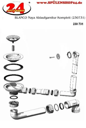 BLANCO Ablaufgarnitur 1 x 3,5'' Sieb ohne Ablauffernbedienung berlauf rund Komplett Serie: Naya (230731)