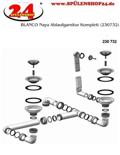 BLANCO Ablaufgarnitur 2 x 3,5'' Sieb ohne Ablauffernbedienung berlauf rund Komplett Serie: Legra, Naya (230732)