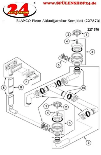 BLANCO Ablaufgarnitur 2 x 3,5'' Sieb ohne Ablauffernbedienung C-overflow Ablaufgarnitur Komplett Serie: Pleon (227570)
