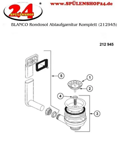 BLANCO Ablaufgarnitur 3,5'' Sieb ohne Ablauffernbedienung eckiger berlauf RONDO /-SET KV Komplett Serie: Rondo, Rondoset, Rondosol, Rondoval, Quarta (212945)