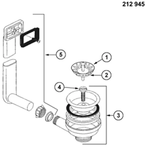 BLANCO Ablaufgarnitur 3,5'' Sieb ohne Ablauffernbedienung eckiger berlauf RONDO /-SET KV Komplett Serie: Rondo, Rondoset, Rondosol, Rondoval, Quarta (212945)
