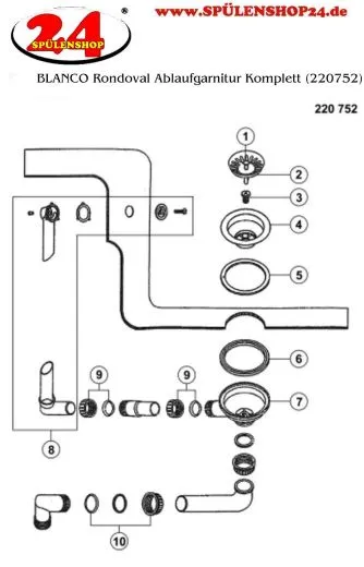 BLANCO Ablaufgarnitur 1 x 3,5'' Sieb ohne Ablauffernbedienung berlauf rund Komplett Serie: Jota, Rondoval (220752)