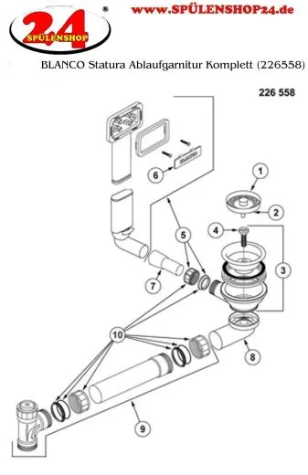 BLANCO Ablaufgarnitur 1 x 3,5'' ohne Ablauffernbedienung C-overflow modernes Sieb Ablaufgarnitur Komplett Serie: Statura (226558)