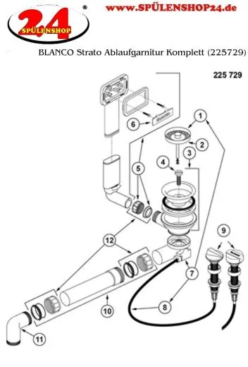 BLANCO Ablaufgarnitur 1 x 3,5'' mit Ablauffernbedienung C-overflow modernes Sieb Ablaufgarnitur Komplett Serie: Andano, Strato (225729)