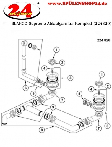 BLANCO Ablaufgarnitur 2 x 3,5'' Sieb ohne Ablauffernbedienung berlauf rund Ablaufgarnitur Komplett Serie: Supreme, Wave, Ypsilon (224820)
