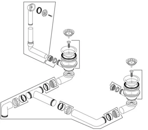 BLANCO Ablaufgarnitur 2 x 3,5'' Sieb ohne Ablauffernbedienung berlauf rund Ablaufgarnitur Komplett Serie: Supreme, Wave, Ypsilon (224820)