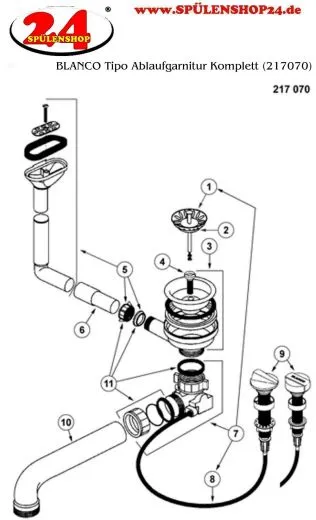BLANCO Ablaufgarnitur 3,5'' Sieb mit Ablauffernbedienung ovaler/horizontaler berlauf Komplett Serie: Classic, Lantos, Line, Plus, Tipo, Toga, Viva (217070)
