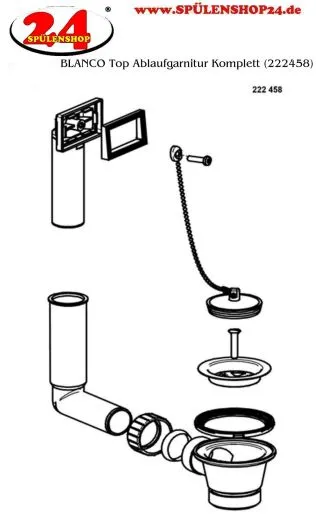 BLANCO Ablaufgarnitur 1 x 1,5'' Stopfen berlauf eckig = Ersatz fr 223063 Komplett Serie: TOP (222458)