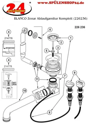 BLANCO Ablaufgarnitur 1 x 3,5'' mit Ablauffernbedienung berlauf rund modernes Sieb Ablaufgarnitur Komplett Serie: Zenar (226236)
