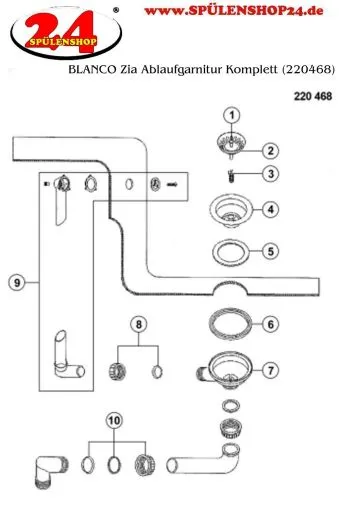 BLANCO Ablaufgarnitur 1 x 3,5'' Sieb ohne Ablauffernbedienung berlauf rund Komplett Serie: Dalago, Metra, Mevit, Rondo, Zia (220468)