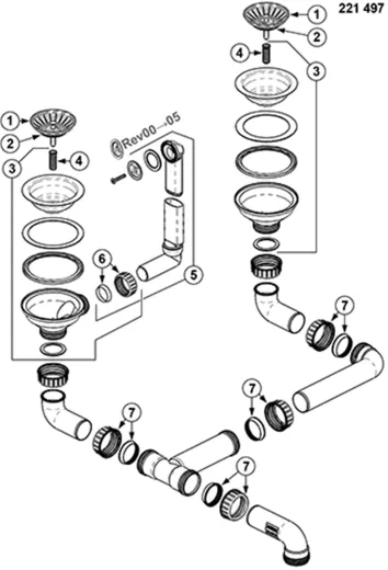 BLANCO Ablaufgarnitur 2 x 3,5'' Sieb ohne Ablauffernbedienung berlauf rund Komplett Serie: Rotan, Zia (221497)
