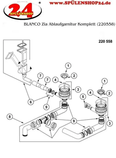BLANCO Ablaufgarnitur 2 x 3,5'' Sieb ohne Ablauffernbedienung berlauf eckig/horizontal Ablaufgarnitur Komplett Serie: Plus, Zia (220558)