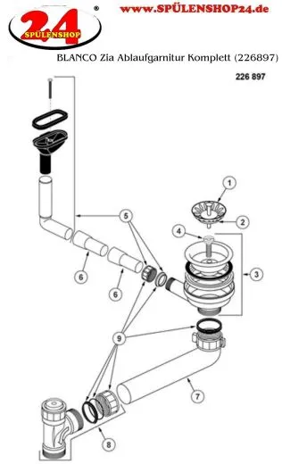 BLANCO Ablaufgarnitur 1 x 3,5'' Sieb ohne Ablauffernbedienung berlauf oval/horizontal Ablaufgarnitur Komplett Serie: Zia (226897)