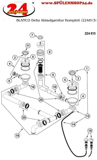 BLANCO Ablaufgarnitur 1 x 3,5'' Sieb mit Ablauffernbedienung und 1 x 3,5'' Sieb manuell und 1 x 1,5'' Sieb manuell ohne berlauf Serie: Delta, Mega (224813)