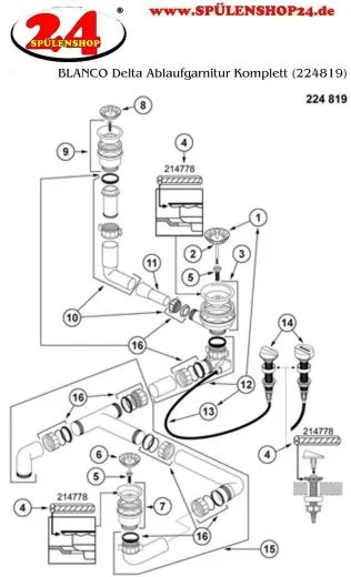 BLANCO Ablaufgarnitur 2 x 1,5'' Sieb - 1 x 3,5'' Sieb mit Ablauffernbedienung ohne berlauf Ablaufgarnitur Komplett Serie: Delta (224819)