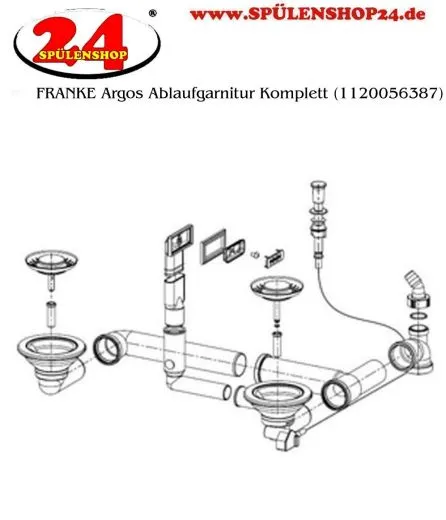 FRANKE Ablaufgarnitur Integral 2x 3,5" Siebkrbchen mit Ablauffernbedienung inkl. Zugknopf 1x berlauf verdeckt rechteckig Serie: Argos, Epos, Kubus (1120056387)