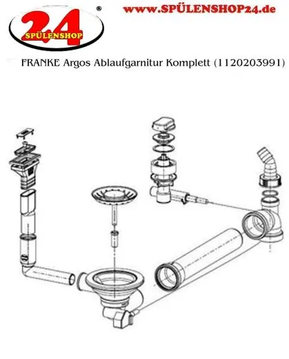 FRANKE Ablaufgarnitur Integral 1x 3,5" mit Ablauffernbedienung 1x 3,5" Excenter Siebkrbchen Integral 1x berlauf verdeckt rechteckig/horizontal Serie: Argos (1120203991)