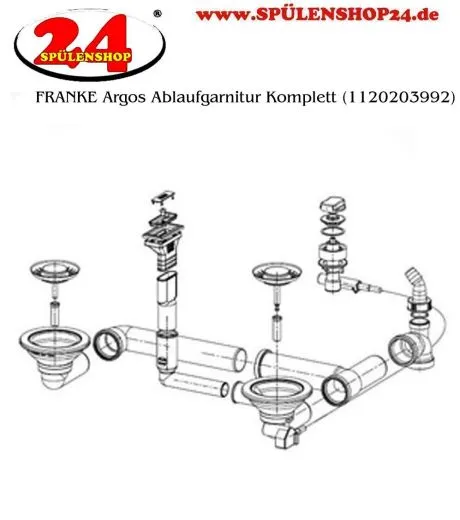 FRANKE Ablaufgarnitur Integral 2x 3,5" Siebkrbchen mit Ablauffernbedienung inkl. Drehknopf 1x berlauf verdeckt rechteckig/horizontal Serie: Argos (1120203992)
