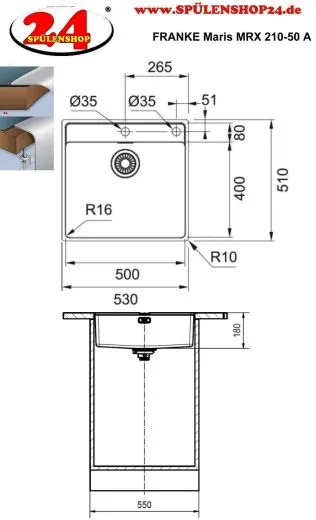 ✅ FRANKE Kchensple Maris MRX 210-50 A Edelstahlsple Slimtop / Flchenbndig mit Siebkorb als Drehknopfventil