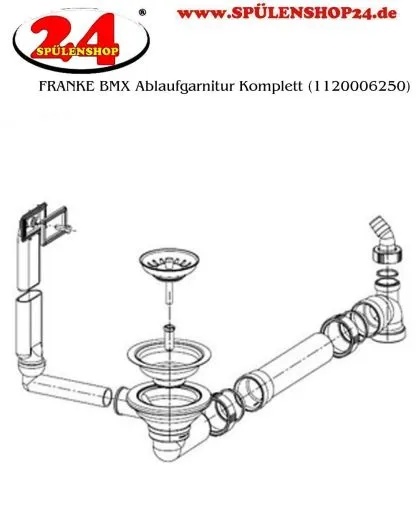 FRANKE Ablaufventil 3 1/2" fr 1 Unterbau-Becken, Siebkorb-Stopfenventil Ablaufgarnitur Komplett Serie: Ariane, Armonika, BMX (1120006250)
