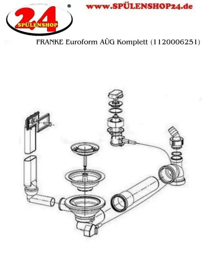 FRANKE Ablaufgarnitur 1x 3,5" mit Ablauffernbedienung 1x 3,5" Excenter Siebkrbchen inkl. Drehknopf berlauf rechteckig Serie: BEX, Euroform, Ibis, Neptun (1120006251)