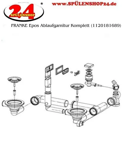 FRANKE Ablaufgarnitur Integral 2x 3,5" Siebkrbchen mit Ablauffernbedienung inkl. Drehknopf 1x berlauf rechteckig/verdeckt Serie: Epos, Mythos, Sinos (1120181689)