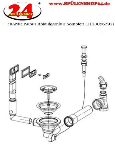 FRANKE Ablaufgarnitur 1x 3,5" Siebkrbchen mit Ablauffernbedienung inkl. Zugknopf rund ESO 1x berlauf verdeckt rechteckig Serie: Kubus (1120056392)