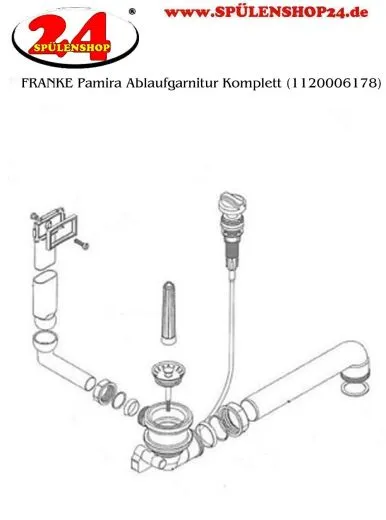FRANKE Ablaufgarnitur TG 1x 1,5" mit Ablauffernbedienung 1x 1,5" Excenter Siebkrbchen inkl. Drehknopf rund chrom 1x berlauf rechteckig Serie: Pamira (1120006178)