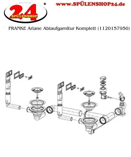 FRANKE Ablaufgarnitur 2x 3,5" Siebkrbchen mit Ablauffernbedienung inkl. Drehknopf 1x berlauf verdeckt rechteckig Serie: Ariane, Ascona (1120157950)