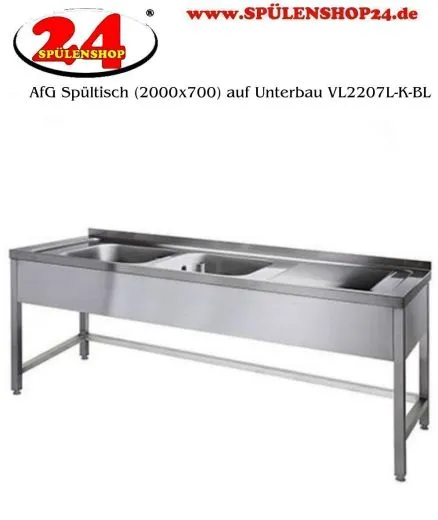 AfG Spltisch (2000x700) auf Unterbau VL2207L-K-BL Gewerbesple mit verschweitem Untergestell ohne Boden