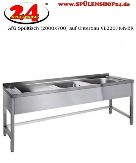 AfG Spltisch (2000x700) auf Unterbau VL2207R-K-BR Gewerbesple mit verschweitem Untergestell ohne Boden