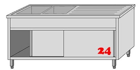 AfG Spltisch (1600x700) auf Unterschrank VLA2167L-BL Gewerbesple mit Untergestell, Boden und Tren