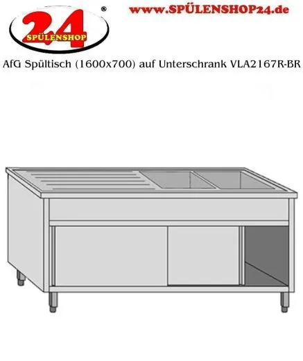AfG Spltisch (1600x700) auf Unterschrank VLA2167R-BR Gewerbesple mit Untergestell, Boden und Tren