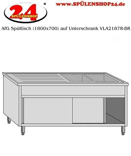 AfG Spltisch (1800x700) auf Unterschrank VLA2187R-BR Gewerbesple mit Untergestell, Boden und Tren